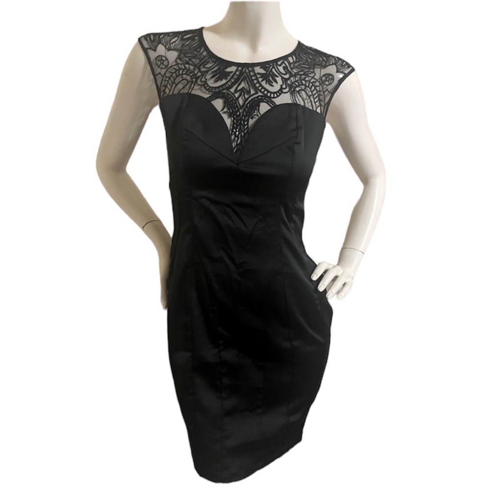 Lipsy Black Satin and Lace mesh Dress